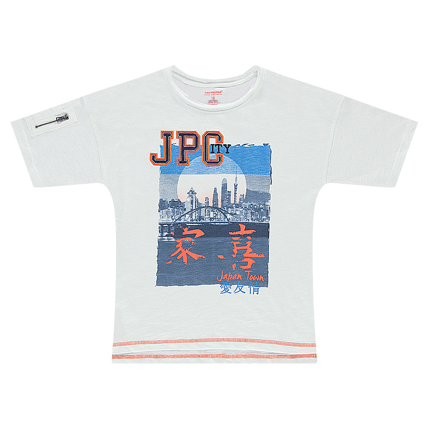 Camiseta de manga corta con estampado de Japón y cremallera en la manga 