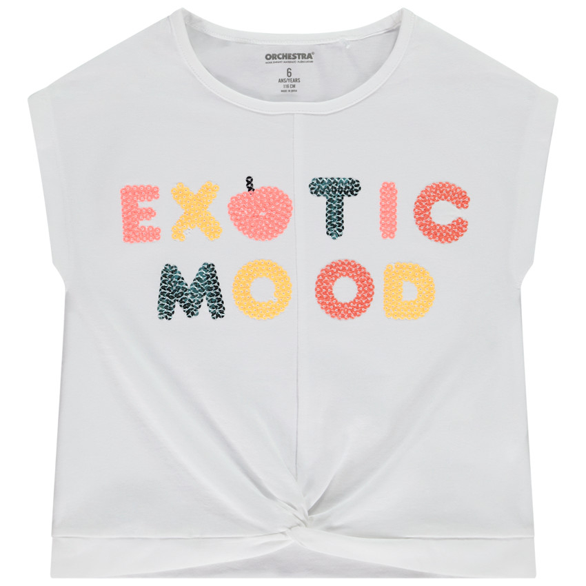 Camiseta manga corta con lentejuelas efecto anudado para niña 