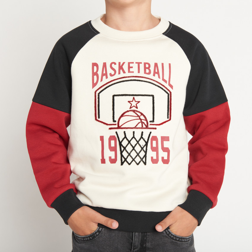 Sudadera de felpa efecto color block con motivo de baloncesto para niño 
