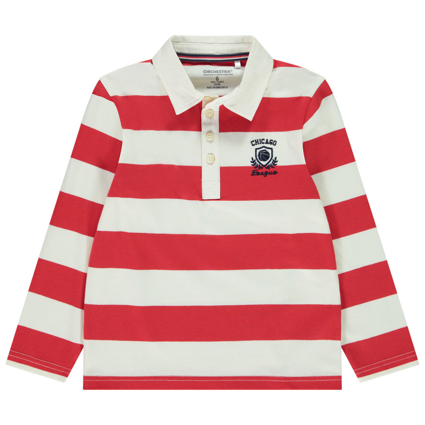 Polo a rayas con bordado de balón de baloncesto para niño 