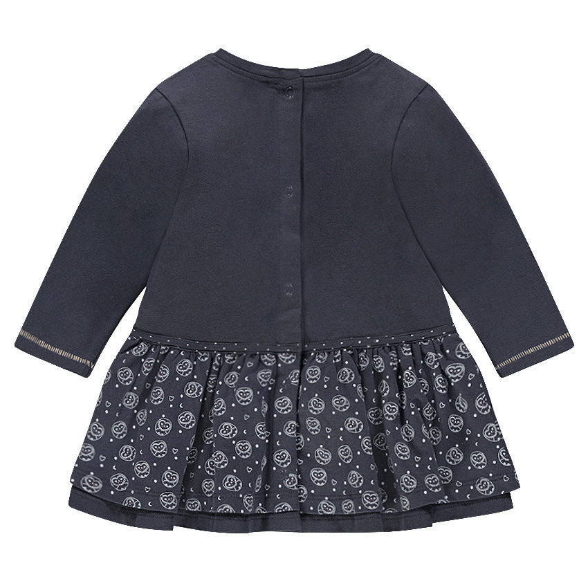 Vestido de manga larga con volantes y estampado de lechuza 