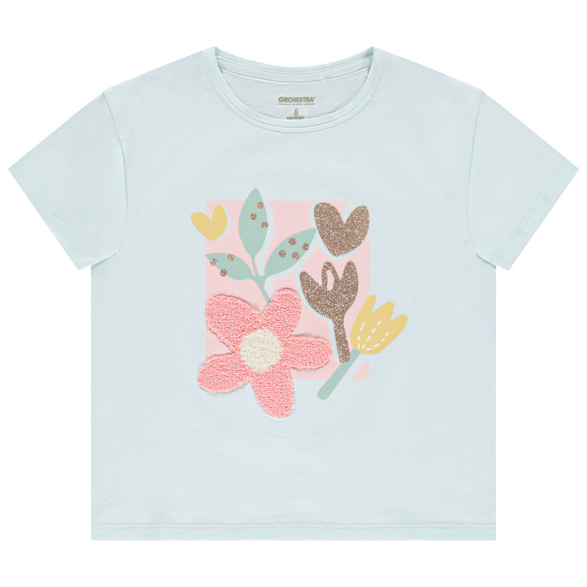 Camiseta de manga corta con bordado de bouclette para niña 