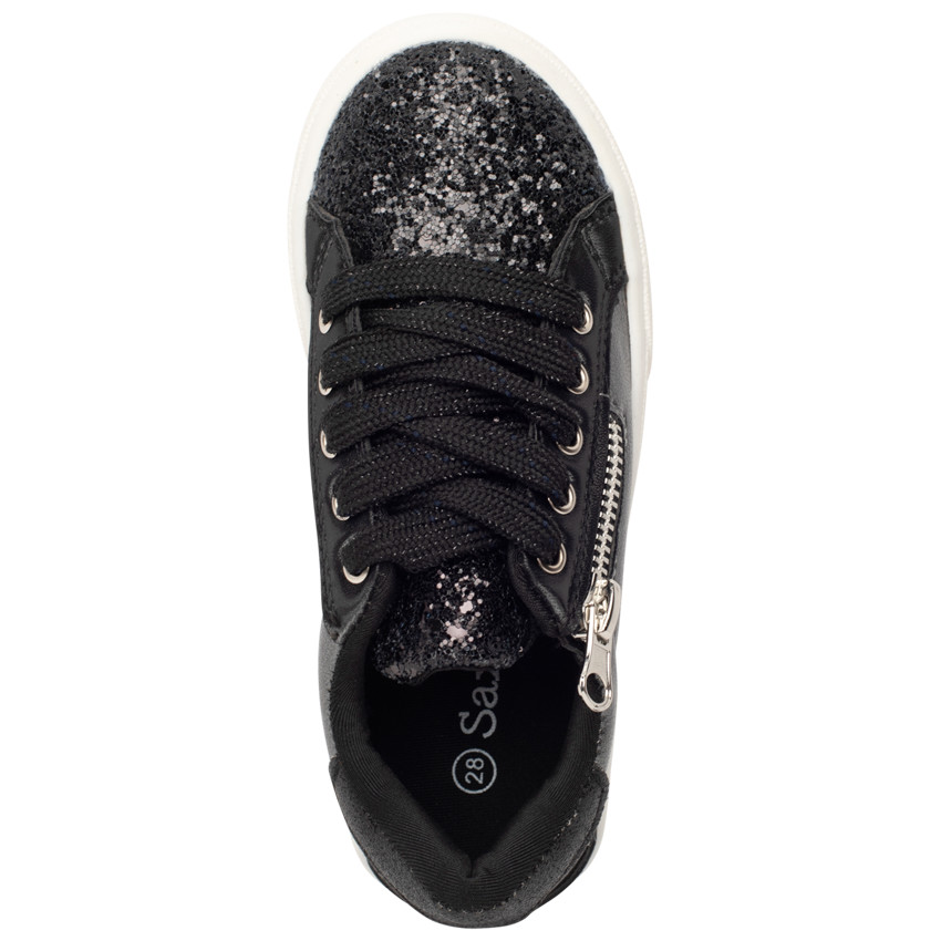 Baskets noires à strass et effet irisé avec fermeture éclair pour fille Main Baskets noires à strass et effet irisé avec fermeture éclair pour fille