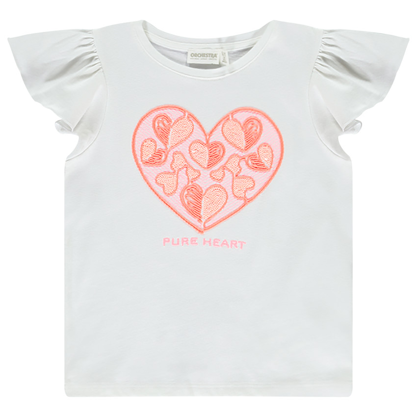 Camiseta de manga corta con volantes y bordado para niña 