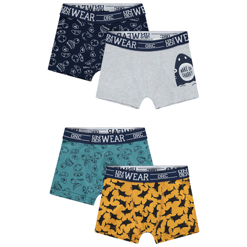 Pack de 4 boxers con estampado de tiburones para niño 