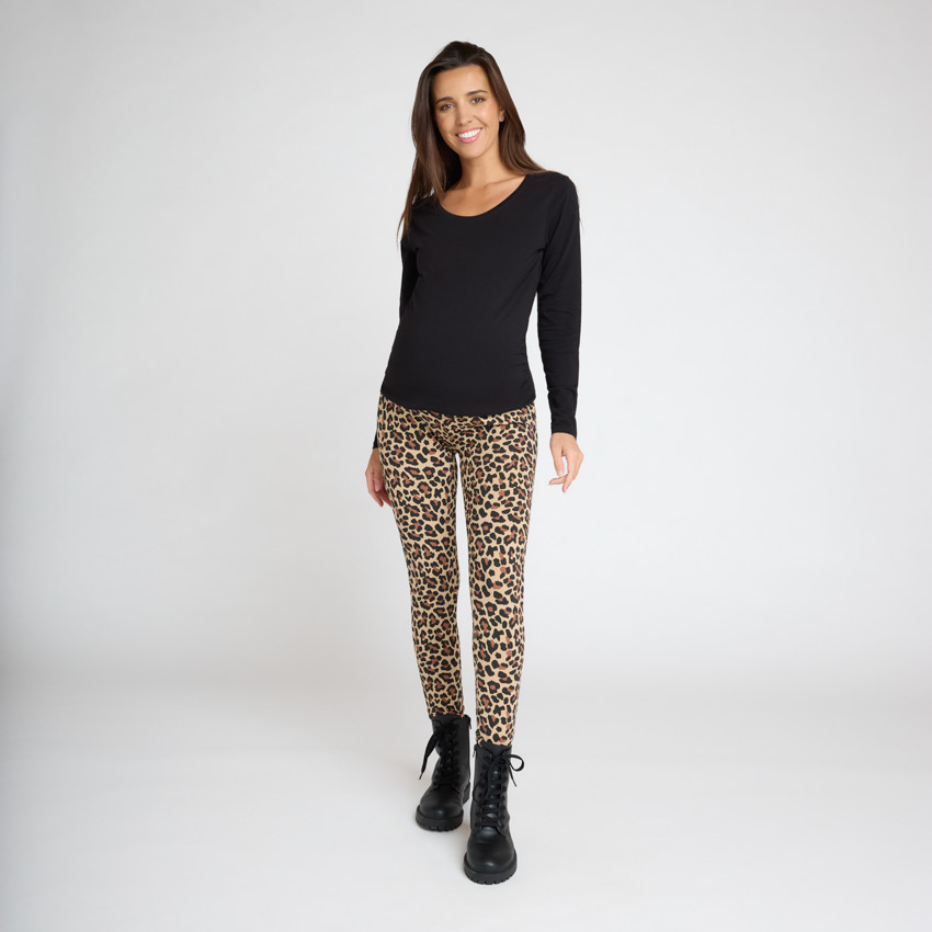 Leggings premamá con banda alta y estampado moteado de leopardo 