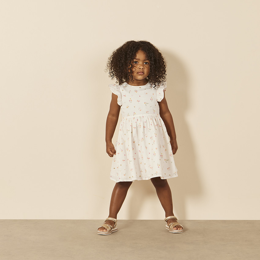 Vestido de manga corta con volantes y estampado floral para bebé niña 