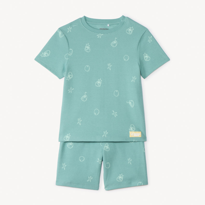 Conjunto de 2 piezas, camiseta + short con estampado de coco para niño. 