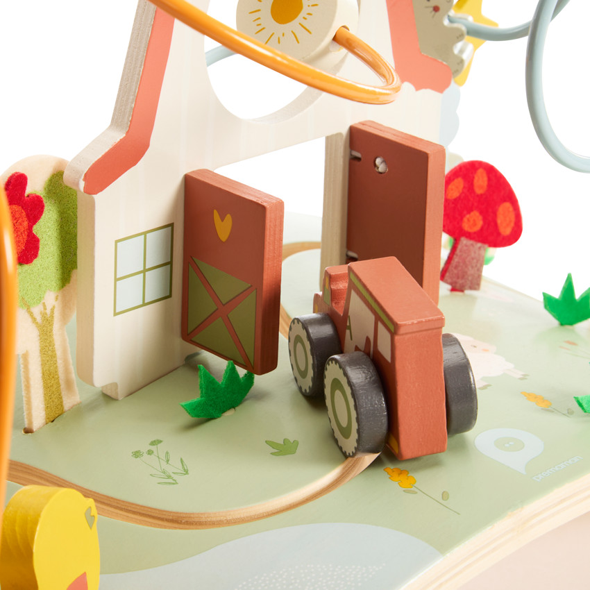 Plancha de actividades de madera con espirales de granja 