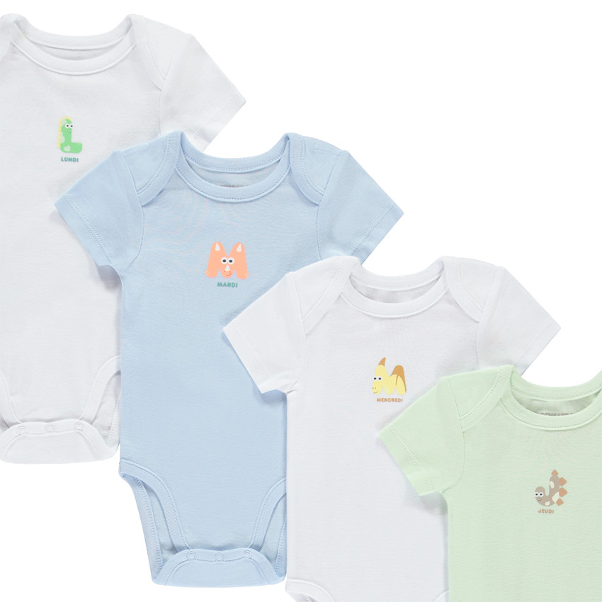 Lote de 7 Bodies de manga corta con estampados para bebé 