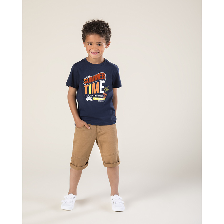 Camiseta manga corta de algodón orgánico print mensaje con lentejuelas 