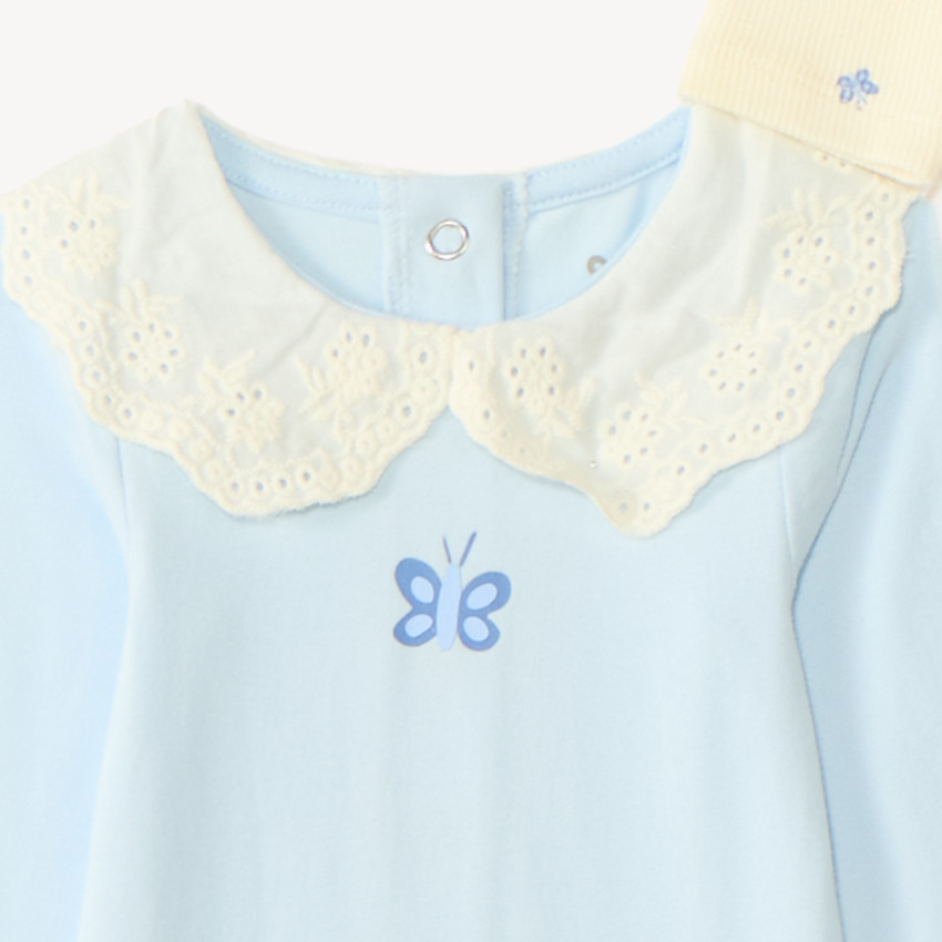 Conjunto de 3 piezas Body con cuello de peter pan + chaleco + pantalón con estampado de mariposas para bebé niña 