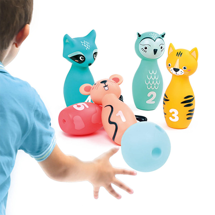 Mini jeu de bowling avec 5 quilles souples Animaux 