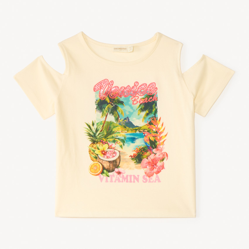 Camiseta de hombros descubiertos con estampado de Venice Beach para niña 