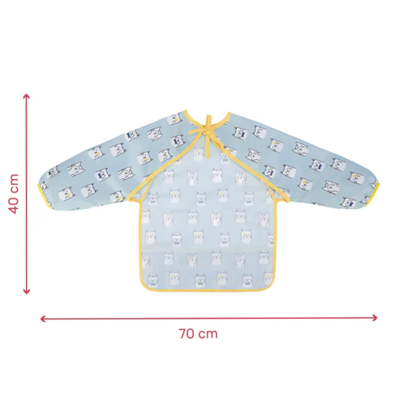 Babero manga larga estampado gatitos azul 