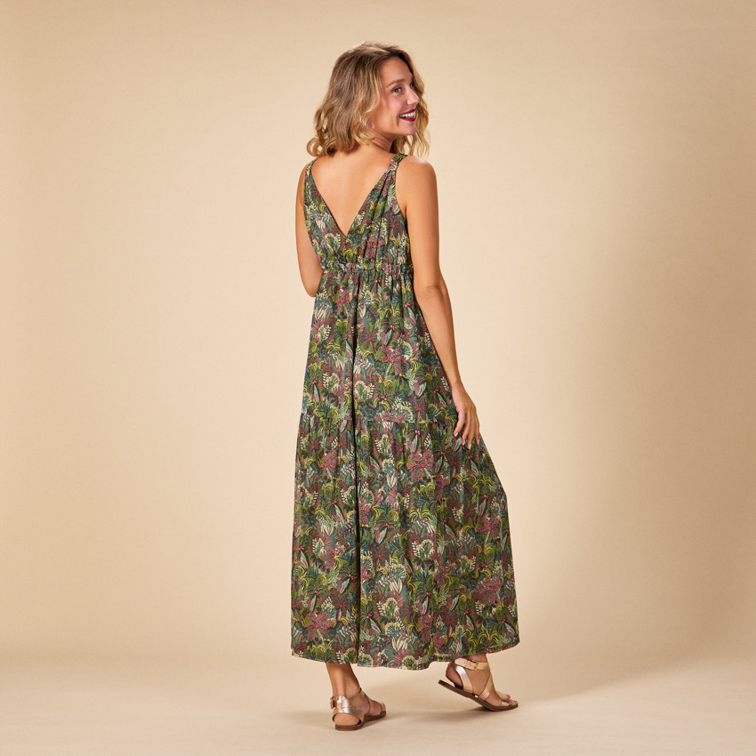 Vestido largo sin mangas estampado selva para mujer 