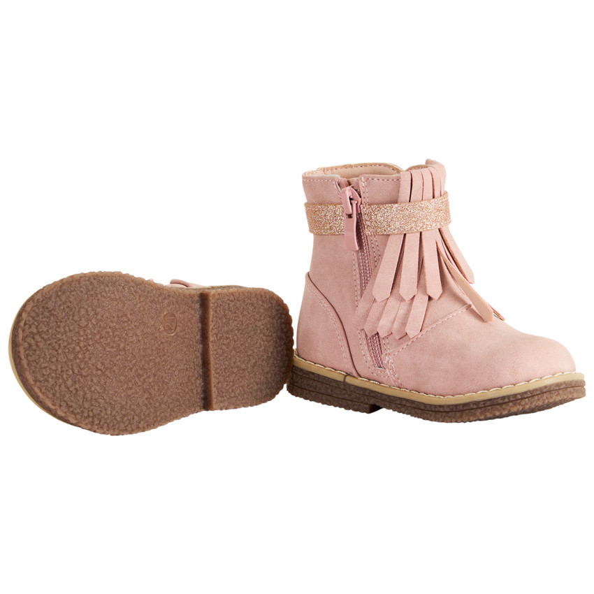 Botines con cremallera, flecos y purpurina para bebé niña 