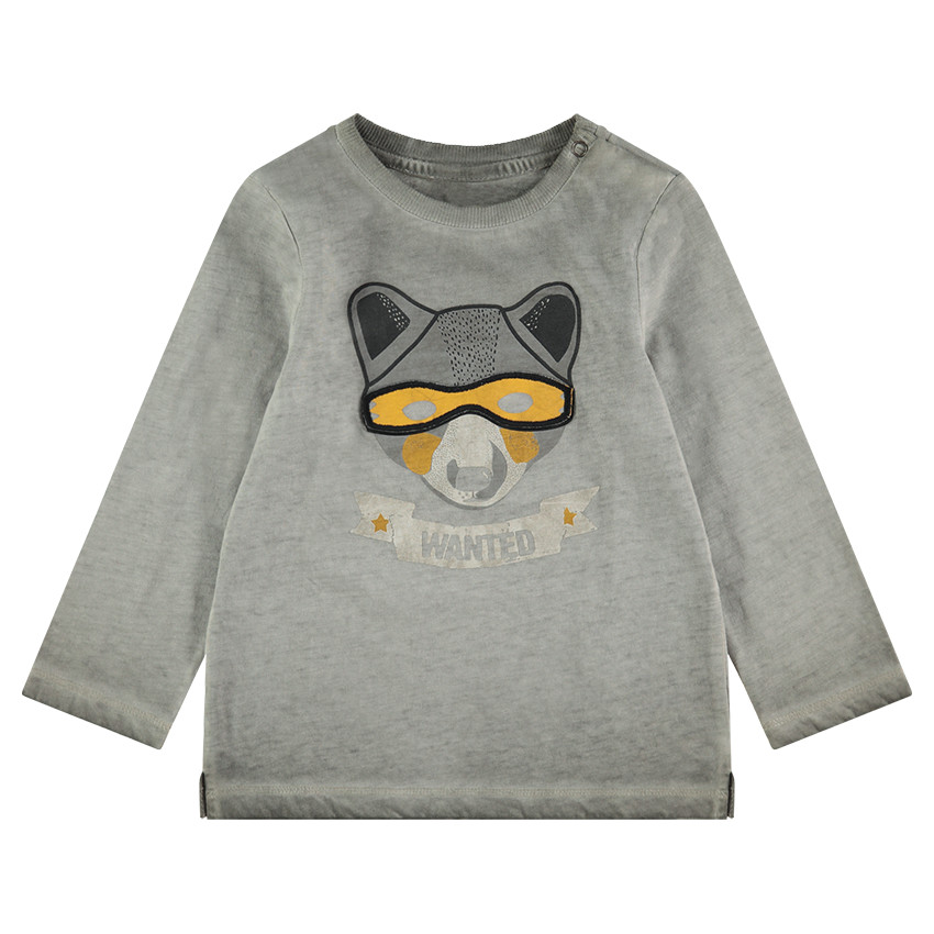 Camiseta de punto de manga larga teñida con zorro estampado 