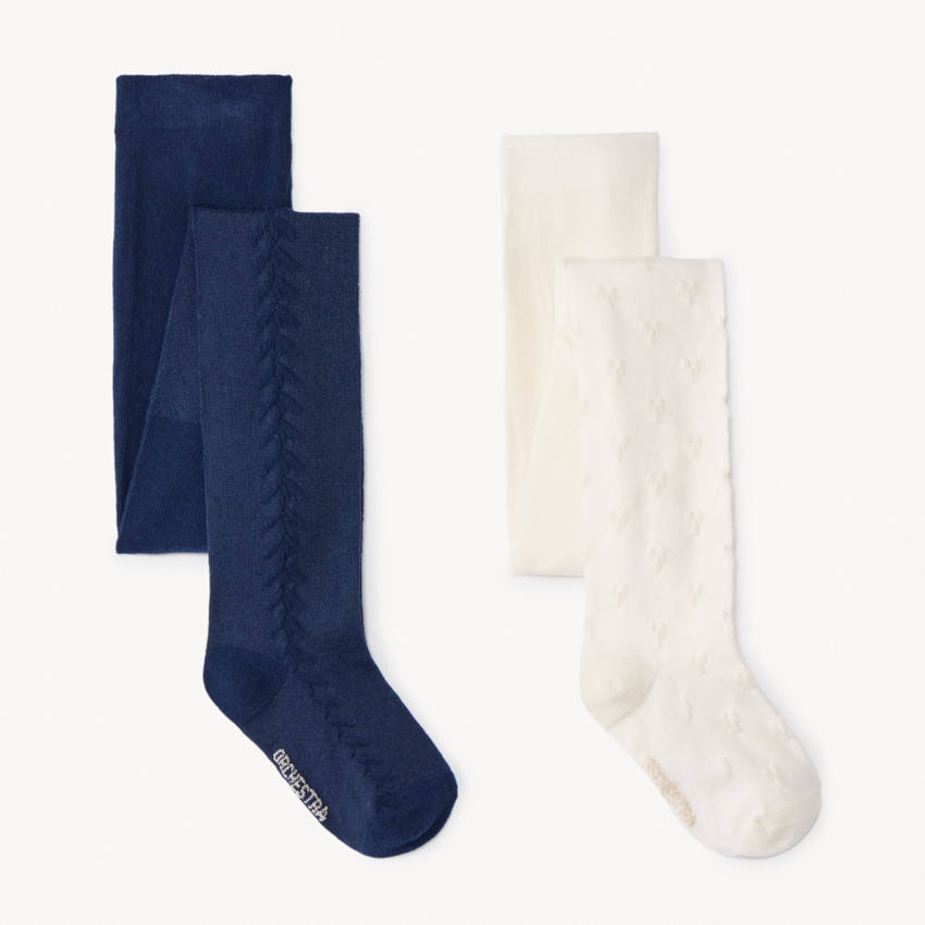 Lote de 2 medias gruesas de punto fantasía para niña 