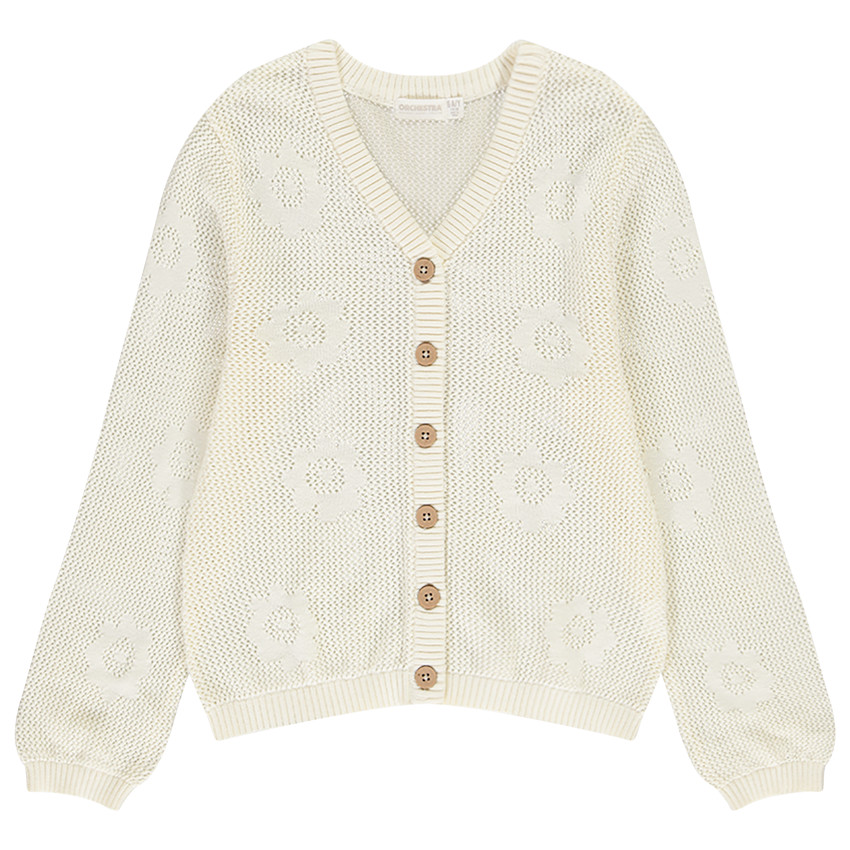 Gilet de punto calado con flores planas para niña 