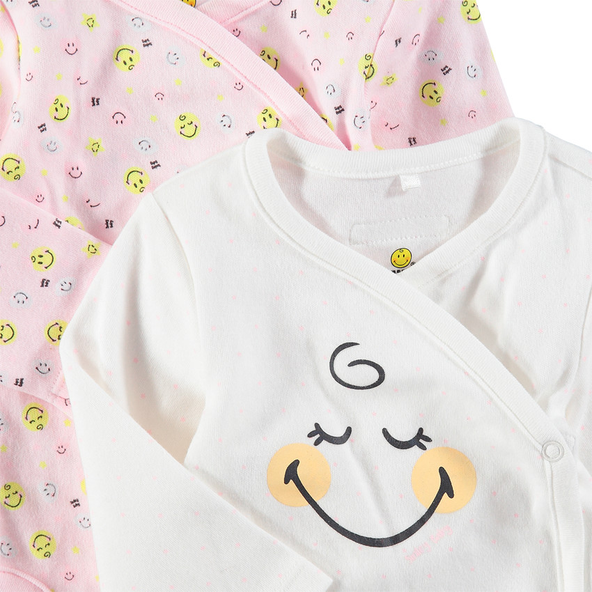 Pack de 2 bodies de manga larga de algodón orgánico con estampado Smiley Baby  Additional Pack de 2 bodies de manga larga de algodón orgánico con estampado Smiley Baby