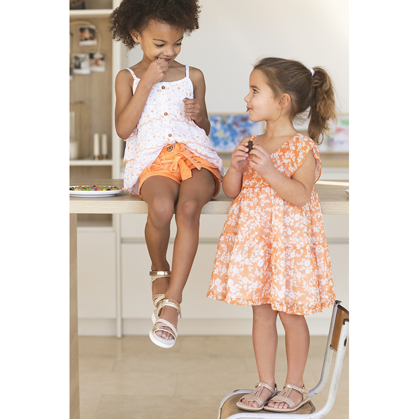 Top con volantes de bordado inglés con estampado floral para niña 