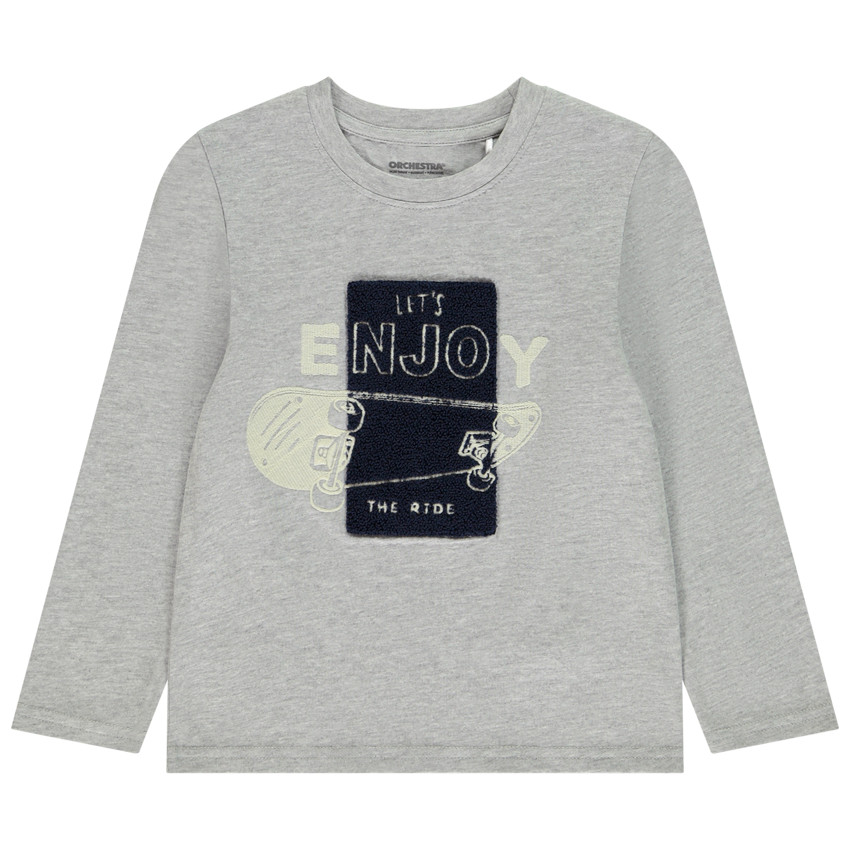 Camiseta de manga larga con estampado y detalles de rizo para niño 
