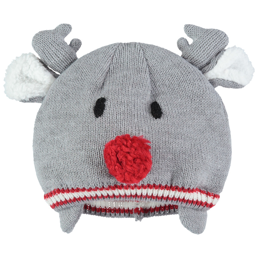 Gorro de punto con forro de borreguillo y forma de alce de estilo navideño 