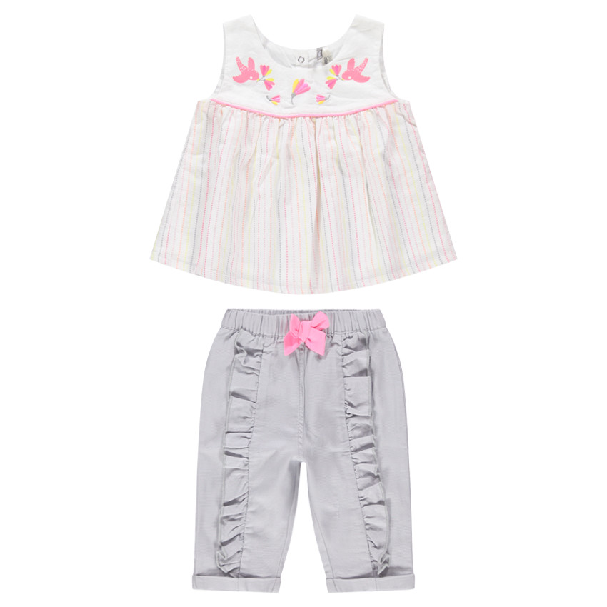 Conjunto de túnica sin mangas de rayas con pantalón con volantes 