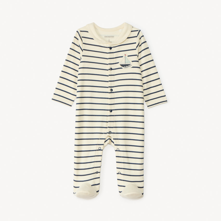 Pijama de rayas con cuello marinero para bebé niño 