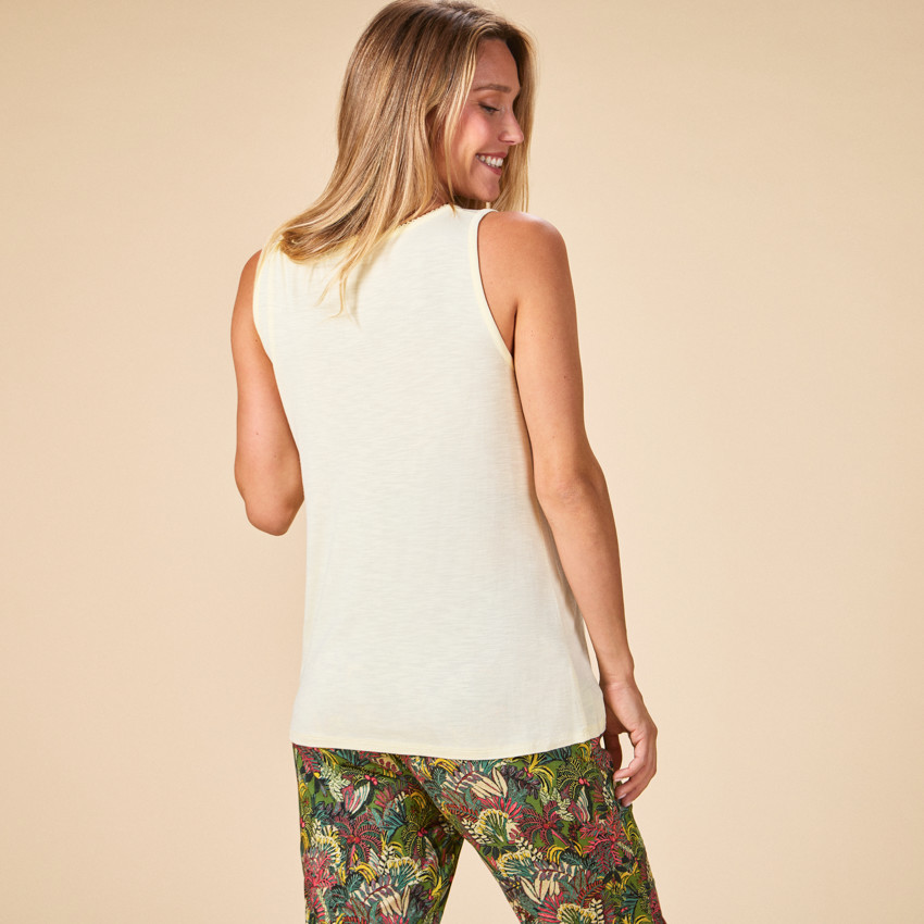 Camiseta sin mangas lisa con cuello de puntilla para mujer 