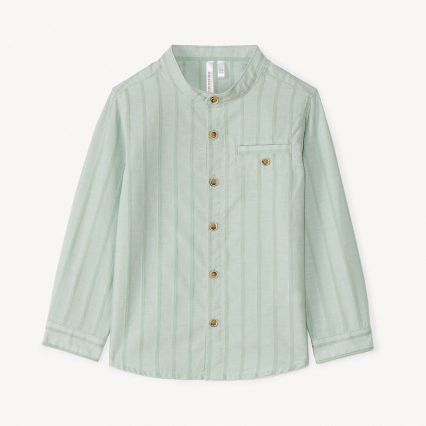 Camisa de rayas de manga larga con cuello mao para bebé niño 