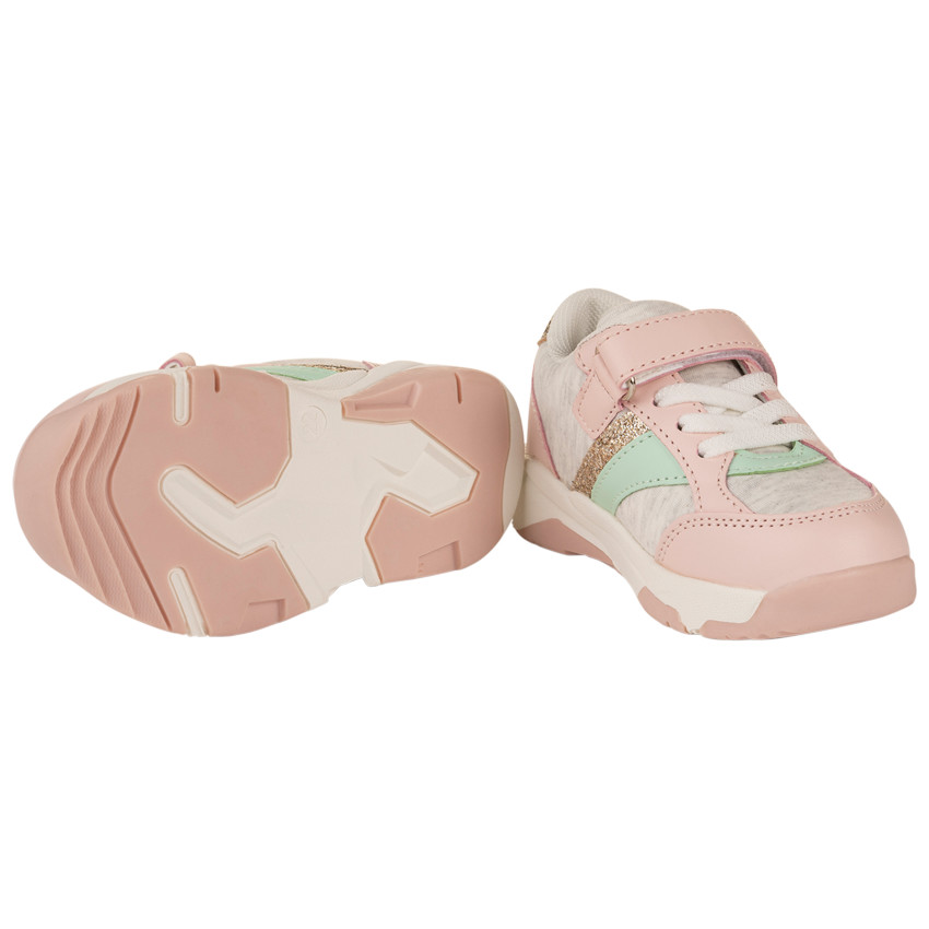 Zapatillas deportivas gris jaspeado con cordones y velcro para bebé niña 