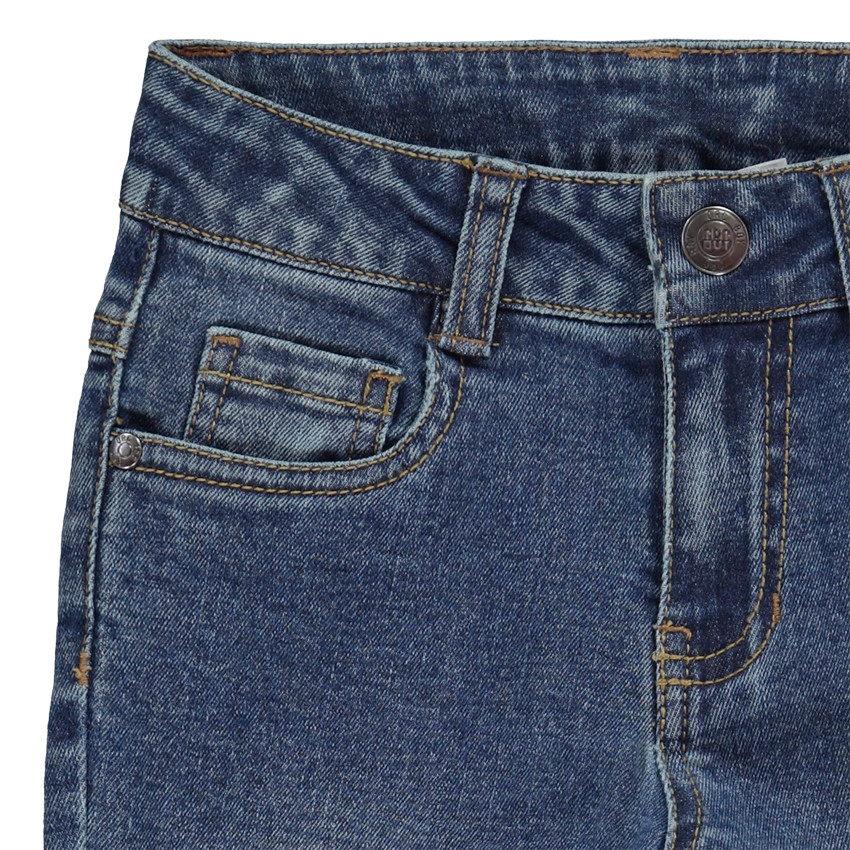 Jean skinny effet used à texte en relief Main Jean skinny effet used à texte en relief