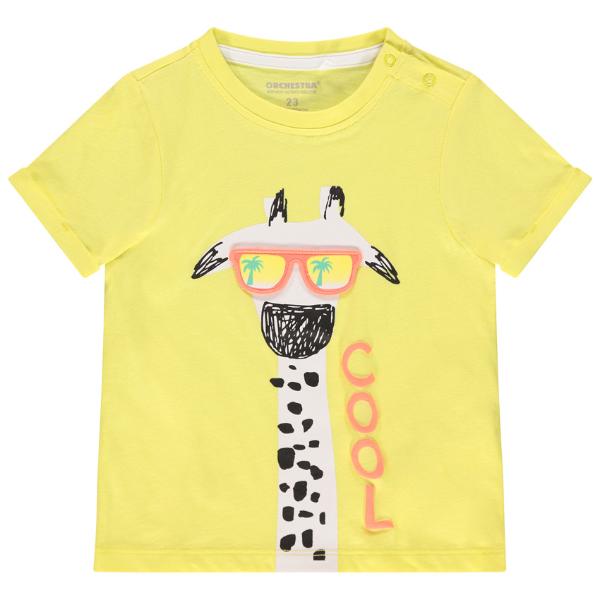 Camiseta de manga corta y estampado de jirafa con gafas 