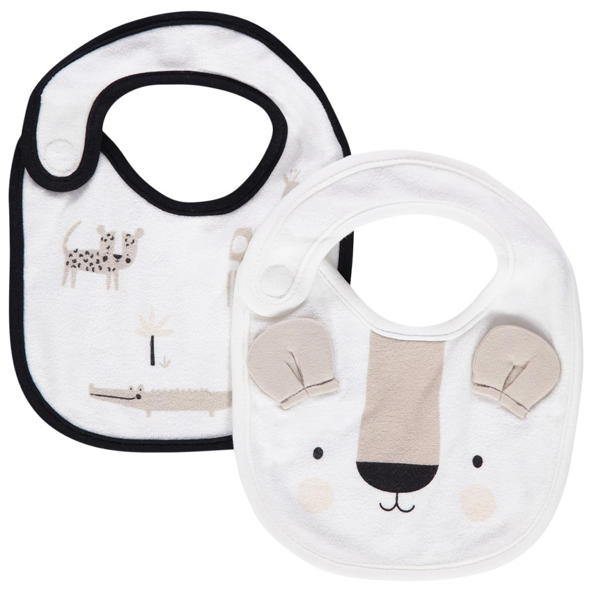 lote de 2 baberos en rizo print animales de la jungla 