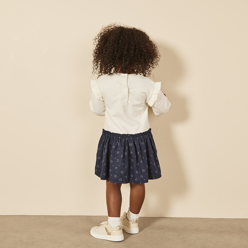 Vestido bicolor efecto 2 en 1 con estampado de pájaros para bebé niña 