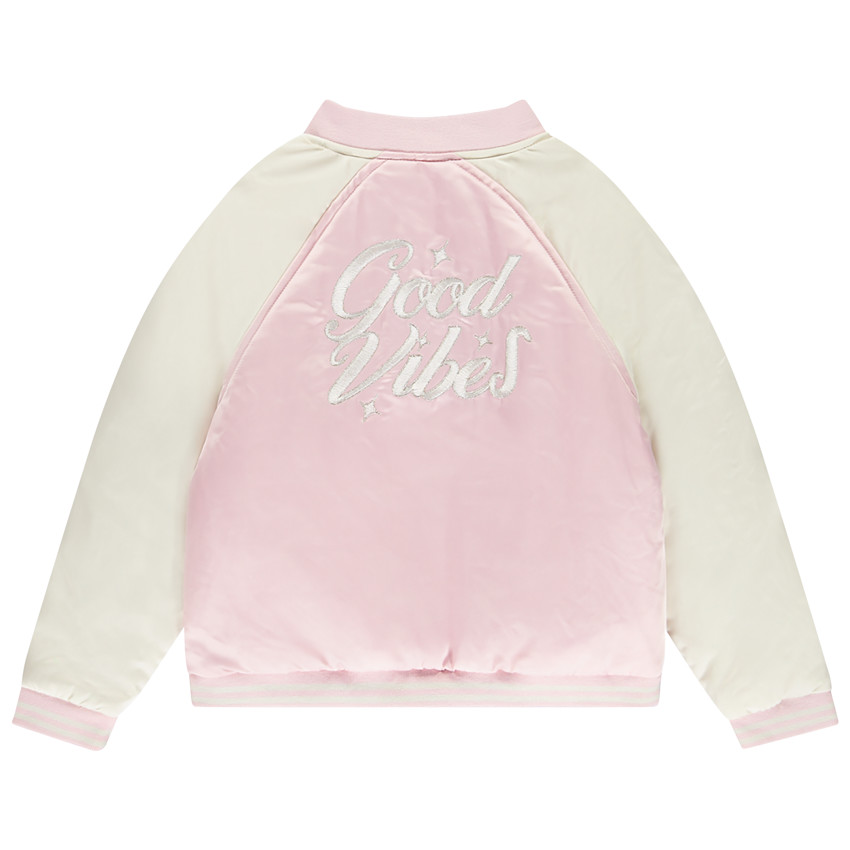 Chaqueta teddy bicolor con bordado para niña 