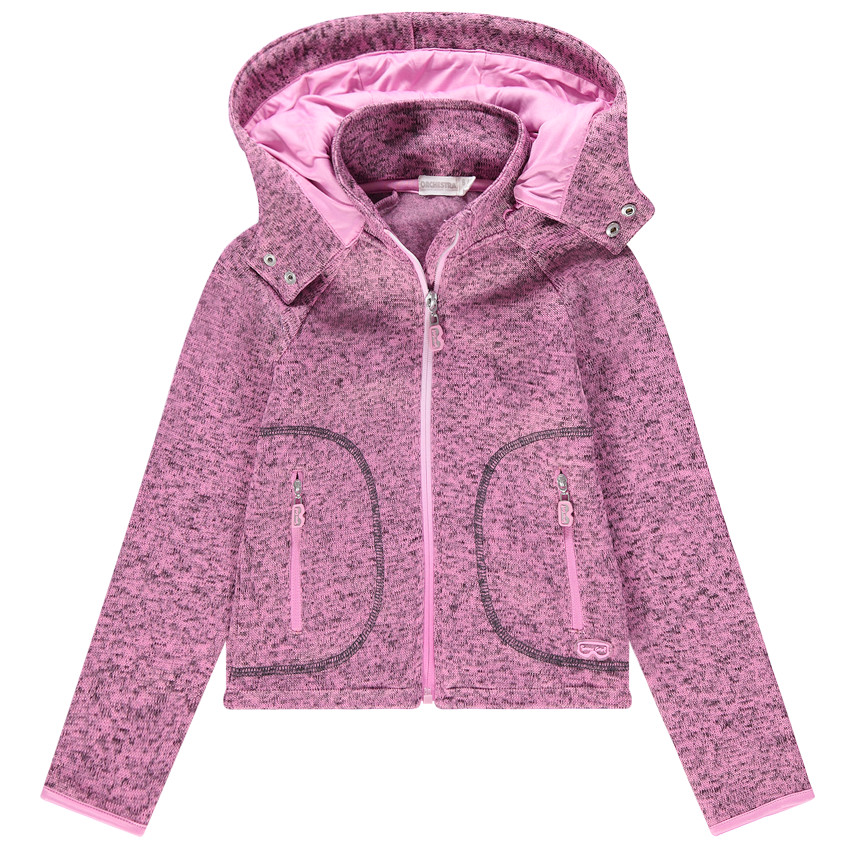 Chaqueta con capucha de punto jaspeado y bolsillos con cremallera 