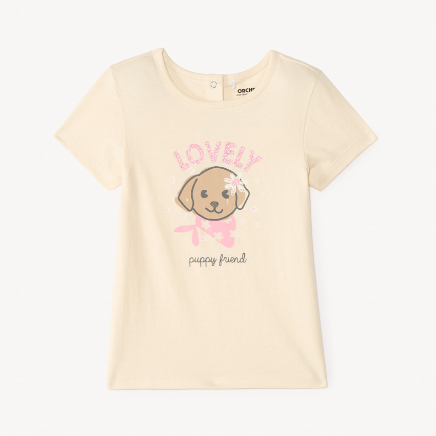 Camiseta de manga corta con print brillante y divertido para bebé niña 