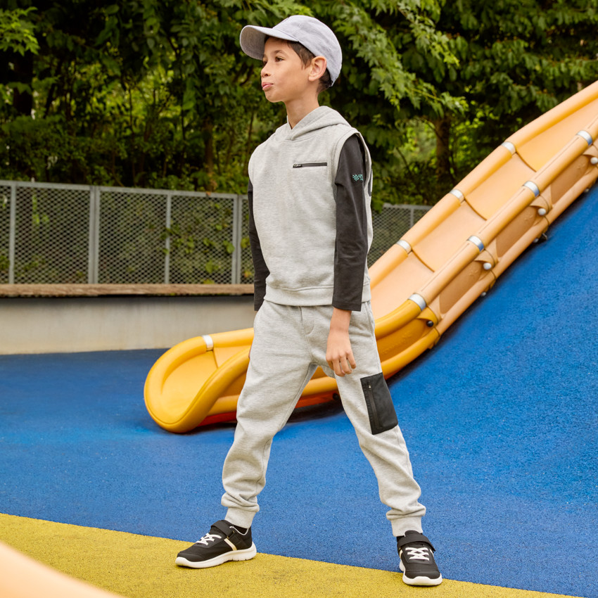 Pantalón jogging de felpa gris jaspeado para niño 