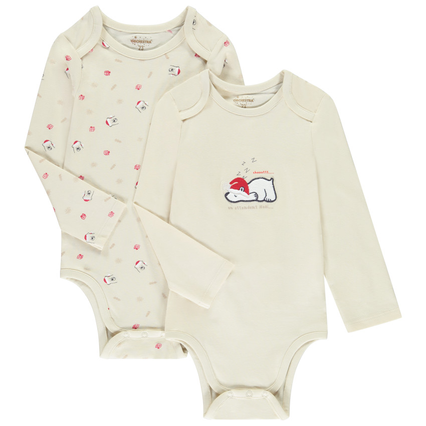 Pack de 2 bodies de Navidad de manga larga para bebé con diferentes aperturas según la edad 