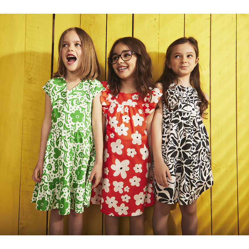 Vestido de manga corta con volantes y estampado de flores para niña 