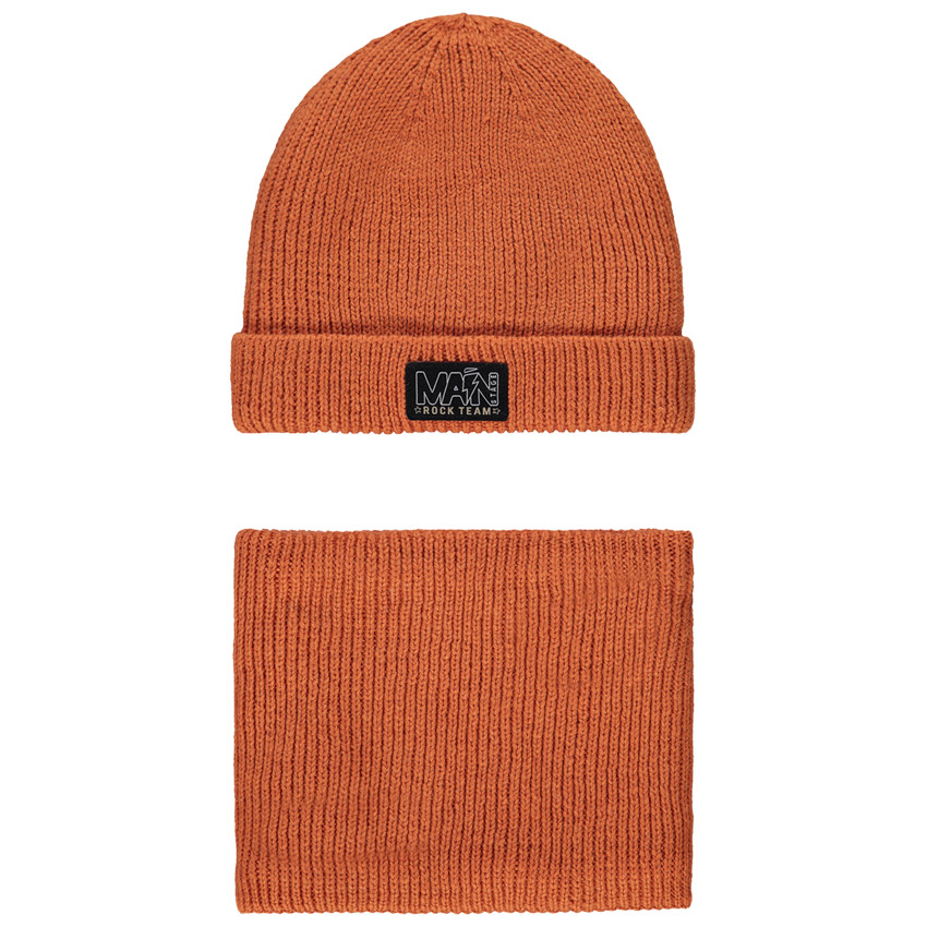 Conjunto de punto con gorro y snood unicolor para niño 