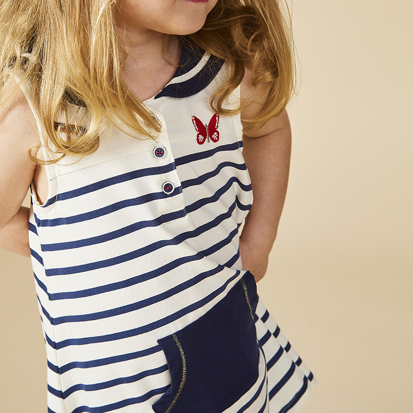 Vestido sin mangas a rayas y cuello marinero para bebé niña 