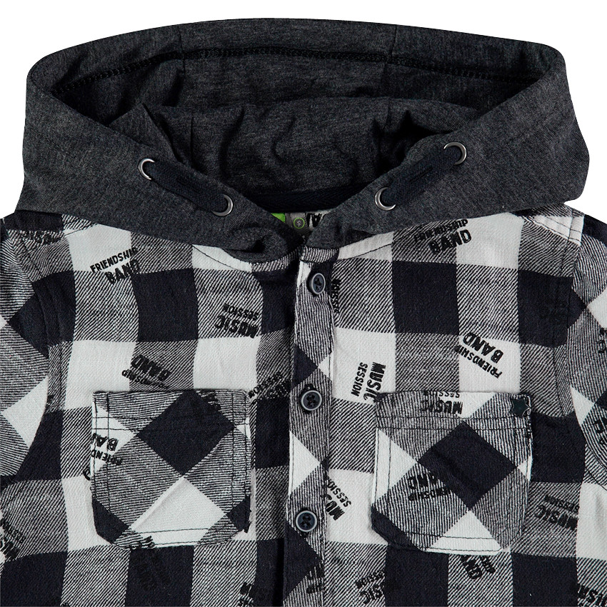 Camisa de manga larga de cuadros y capucha en contraste 