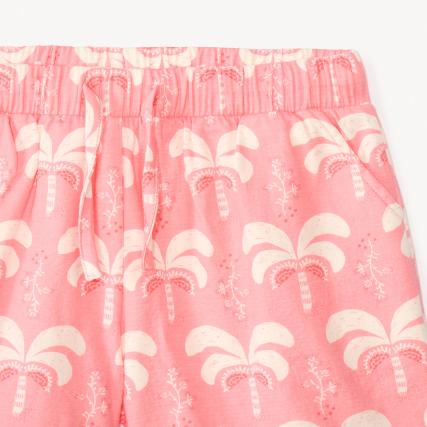 Conjunto de 2 piezas camiseta de manga corta + pantalón corto con motivos de palmera para niña. 