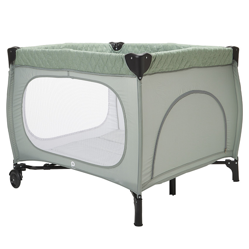 Parque de juegos plegable Quilty en malla con ruedas verde 