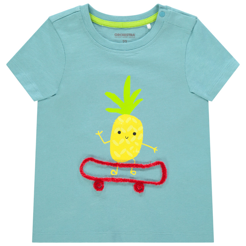 T-shirt manches courtes print ananas et skate en bouclette 