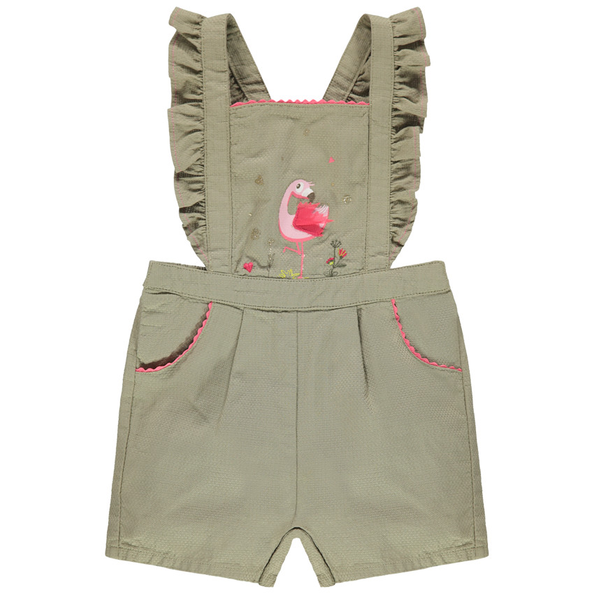 Peto cortos à tirantes con volantes y flamengo rosa estampado 